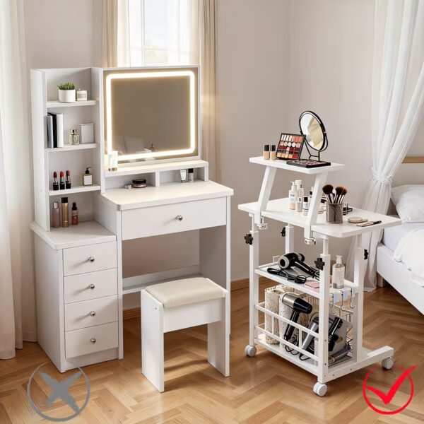 Coiffeuse LED — Miroir, Prise & 11 Tiroirs